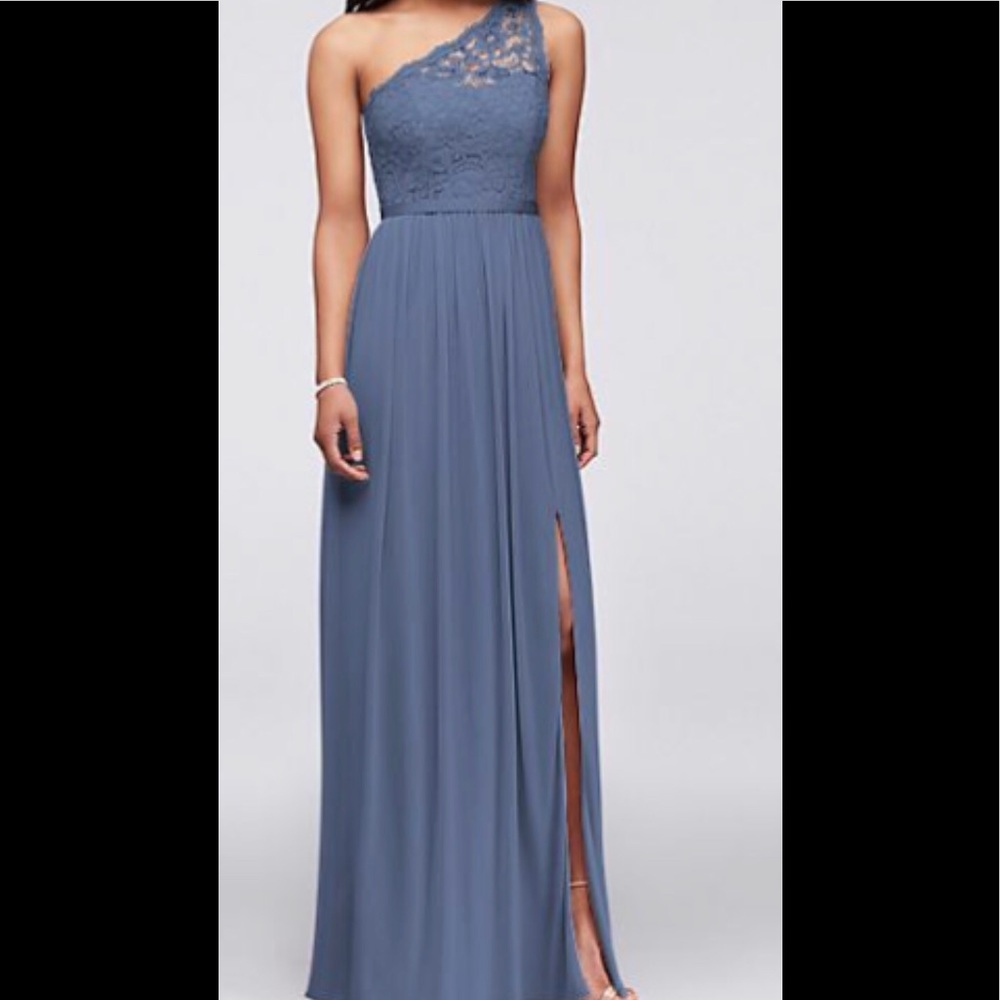 David’s Bridal Long One Shoulder Lace Dress